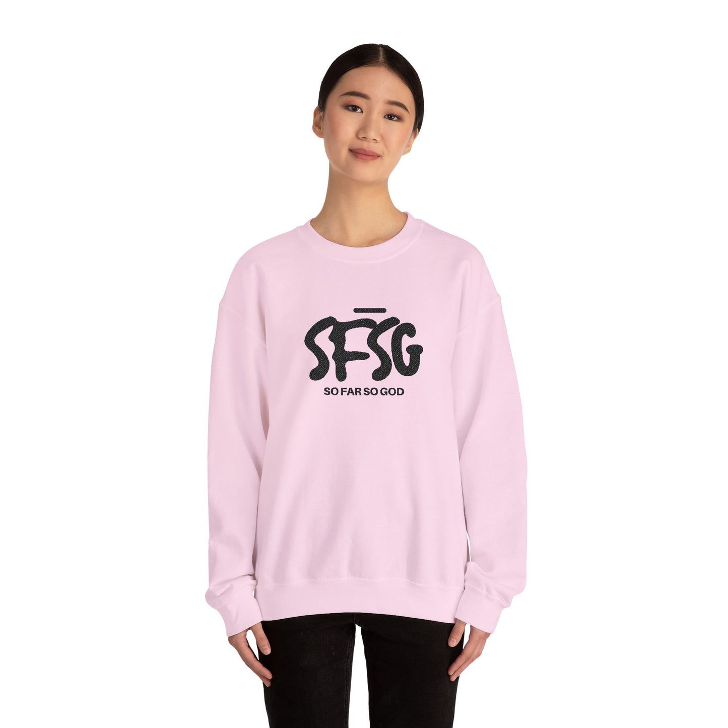 SFSG Unisex White Sweatshirt : BLCK LOGO (Embroidery)