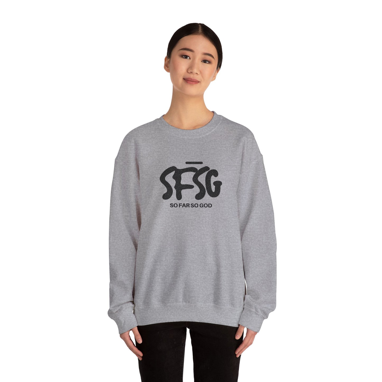 SFSG Unisex White Sweatshirt : BLCK LOGO (Embroidery)