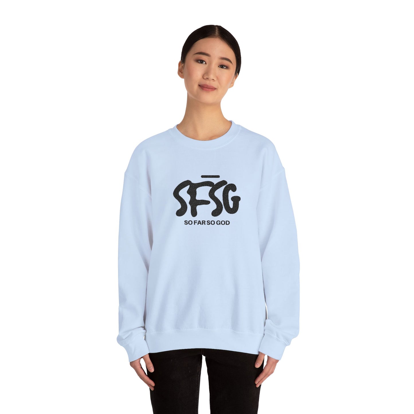 SFSG Unisex White Sweatshirt : BLCK LOGO (Embroidery)