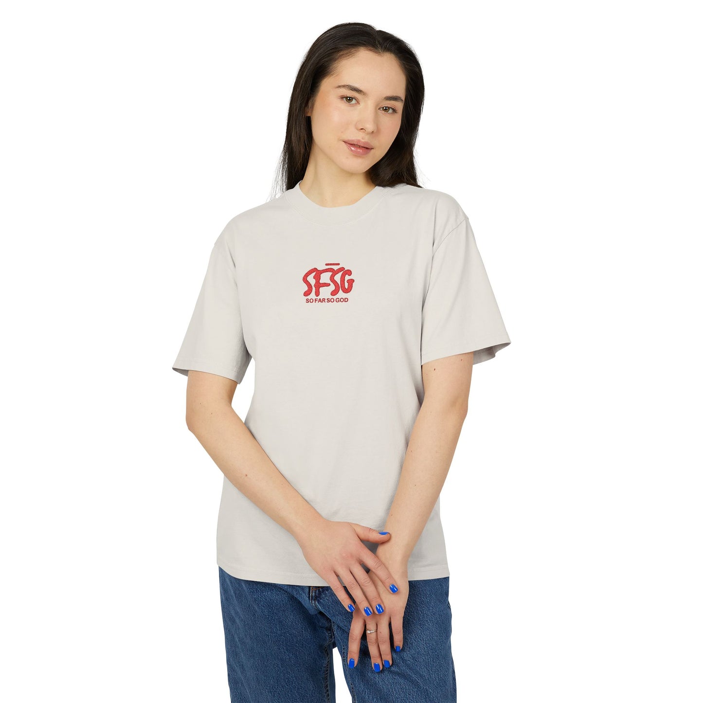 SFSG Unisex Heavy Faded Tee: Red Logo (Embroidered)