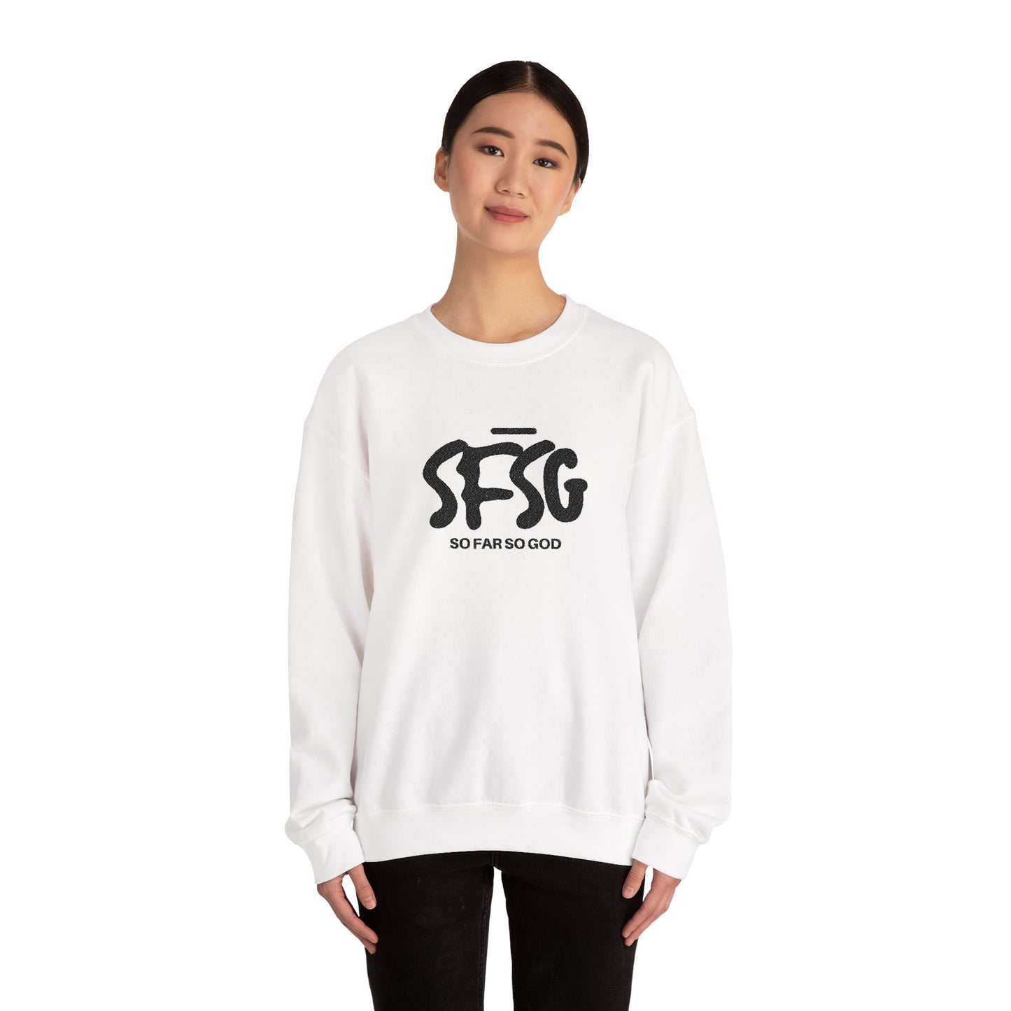 SFSG Unisex White Sweatshirt : BLCK LOGO (Embroidery)