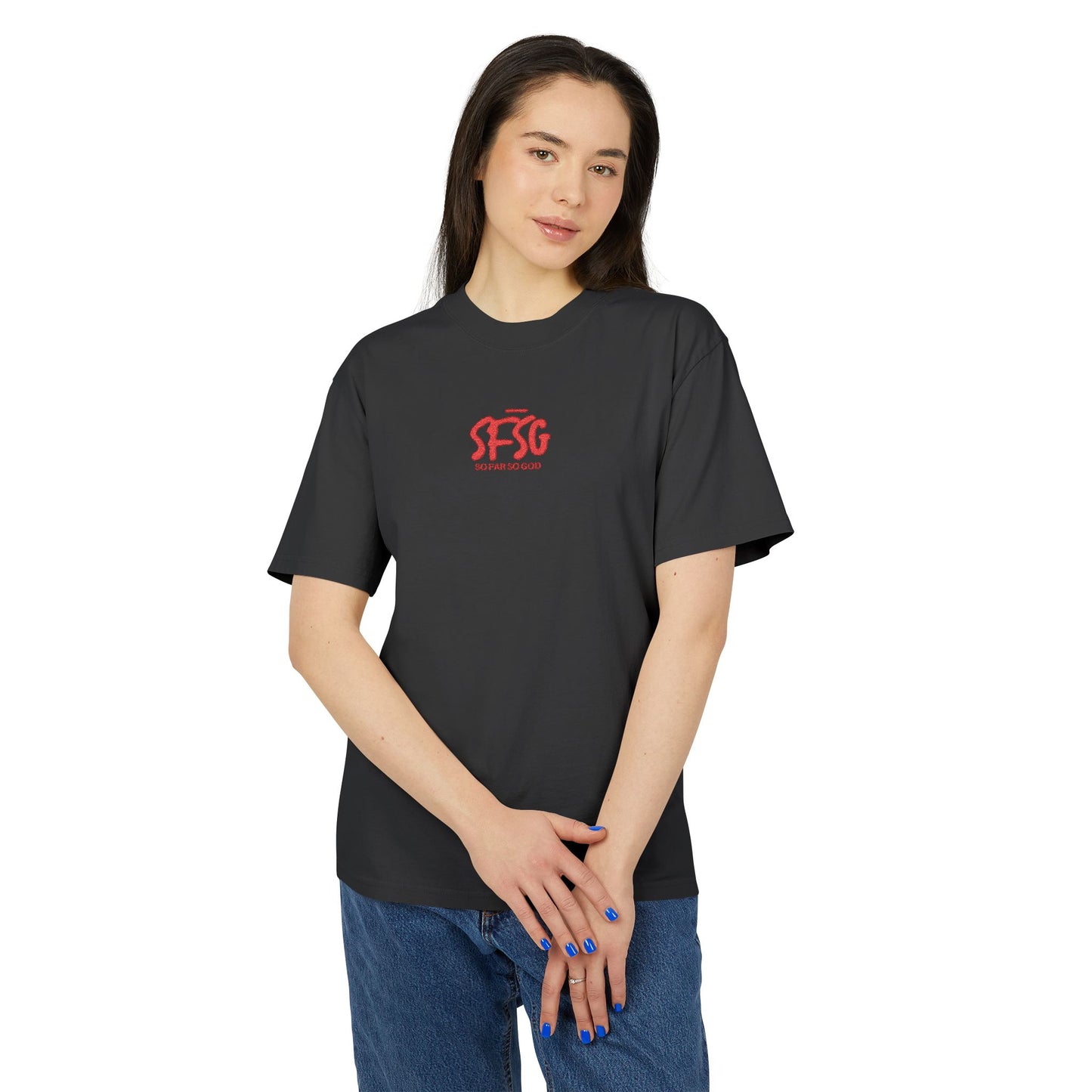 SFSG Unisex Heavy Faded Tee: Red Logo (Embroidered)